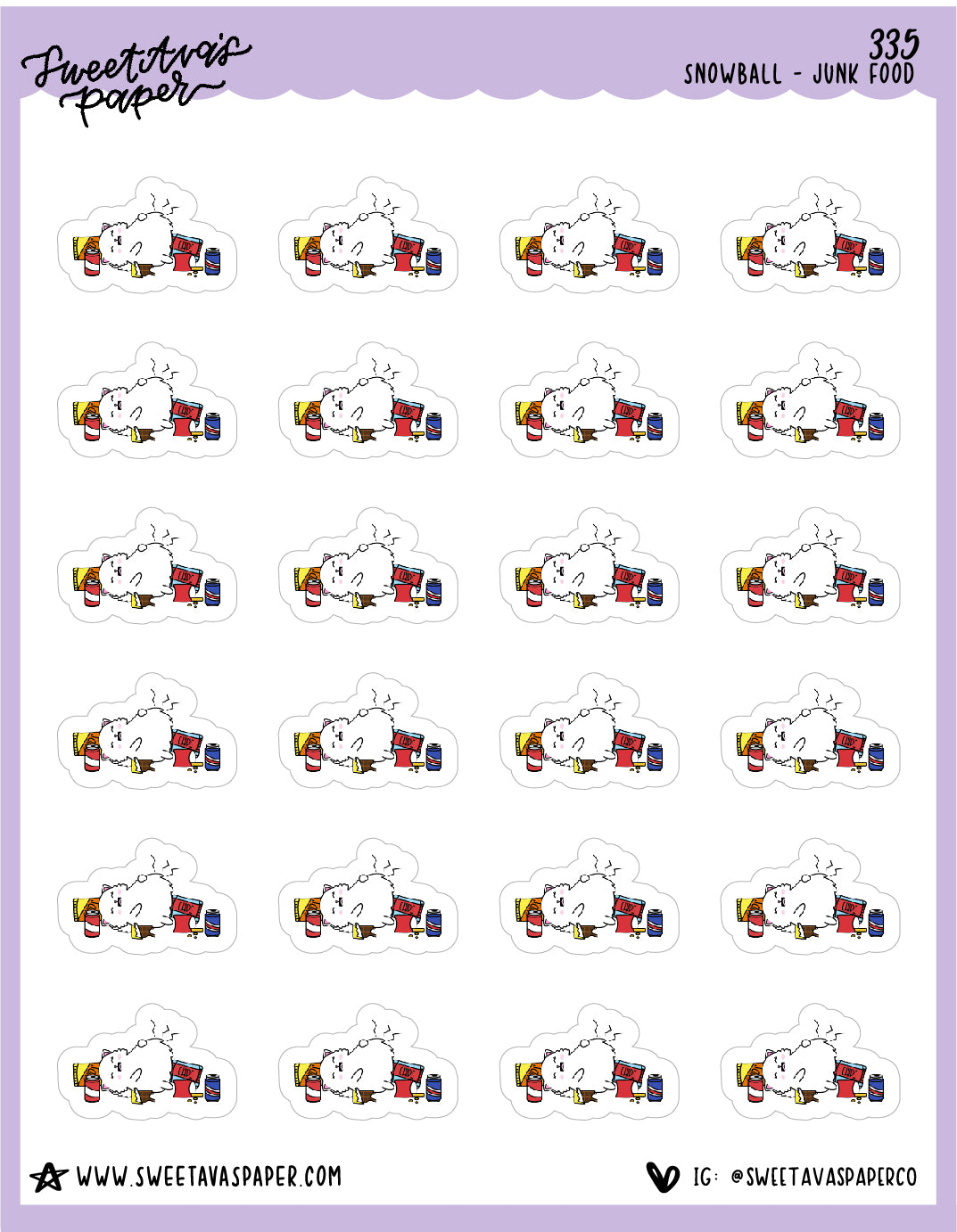 ICON SIZE - Junk Food Planner Stickers - Snowball The Cat - [335]