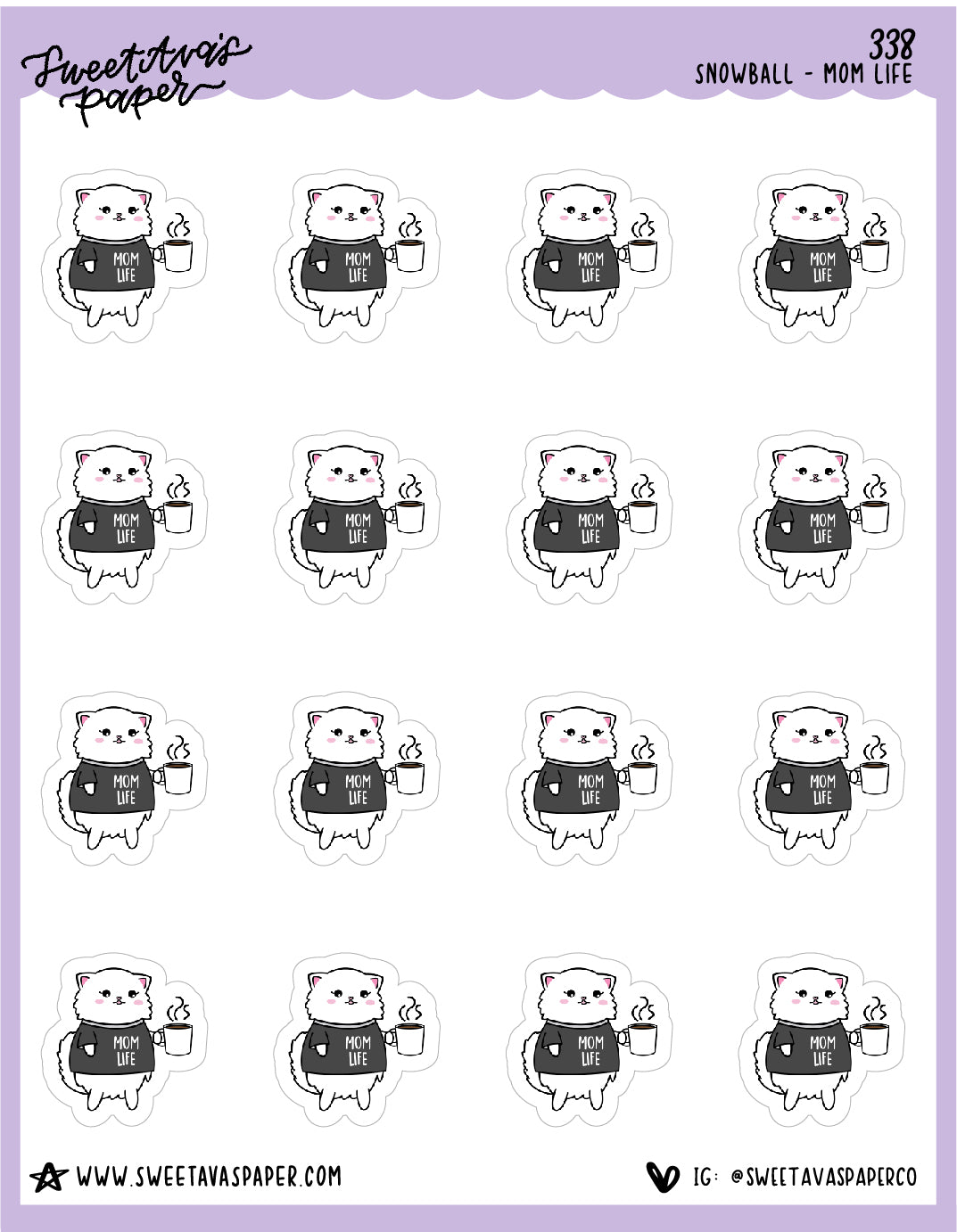 ICON SIZE - Mom Life Planner Stickers - Snowball The Cat - [338]