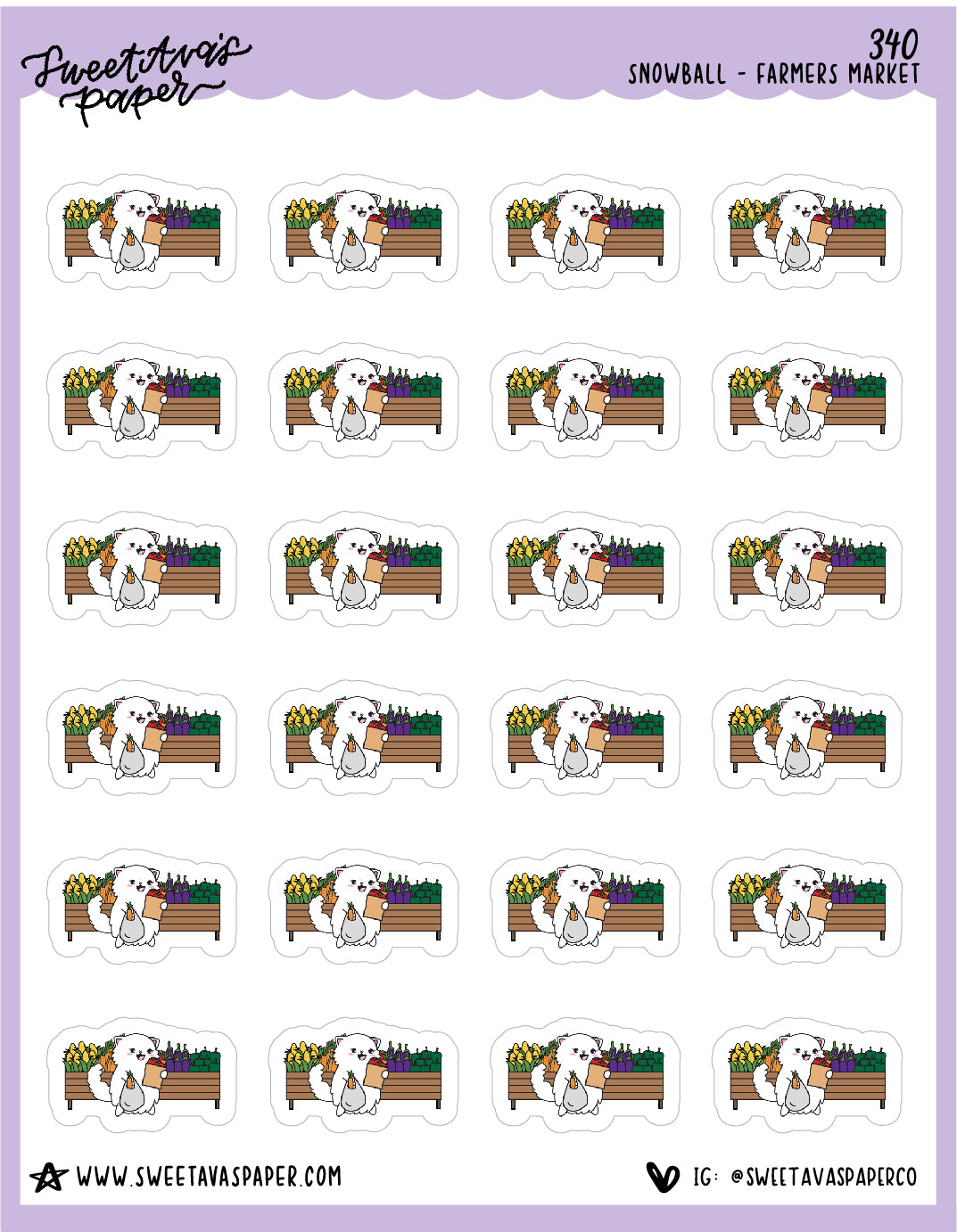 ICON SIZE - Farmers Market Planner Stickers - Snowball The Cat - [340]