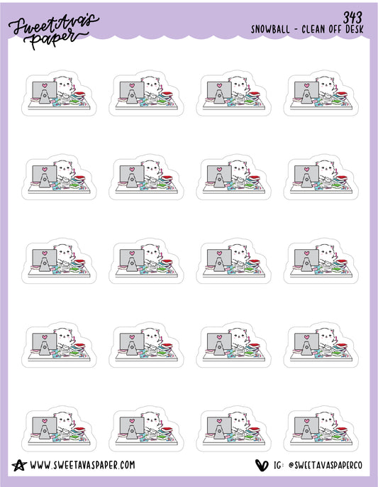 ICON SIZE - Clean Off Desk Planner Stickers - Snowball The Cat - [343]