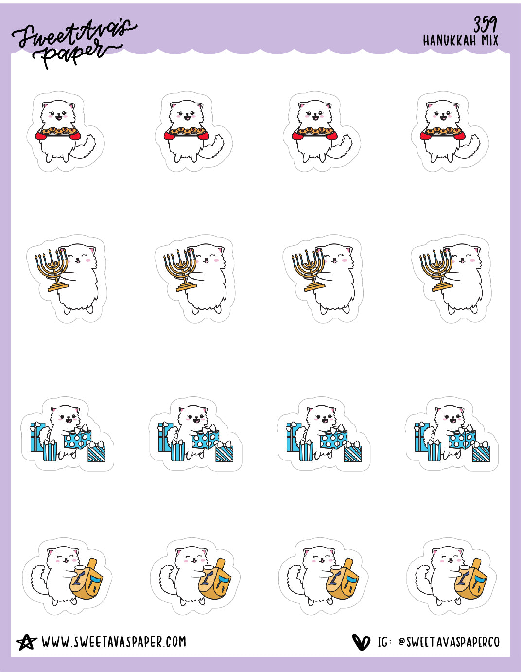ICON SIZE - Hanukkah Planner Stickers - Snowball The Cat - [359]