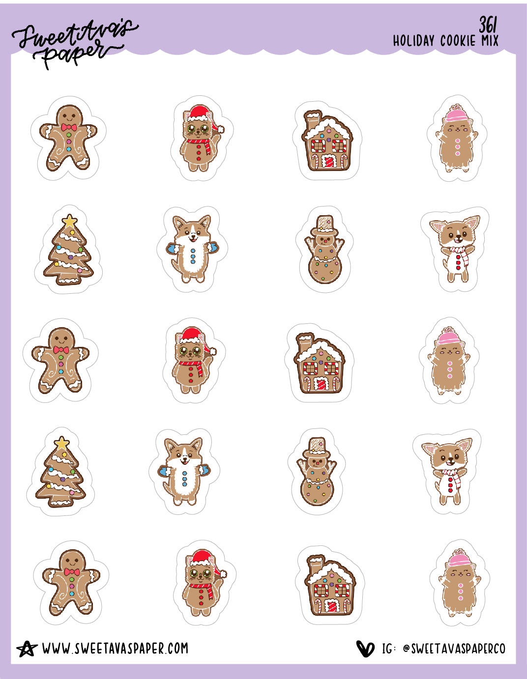 ICON SIZE - Gingerbread Cookie Planner Stickers - Snowball The Cat - [361]