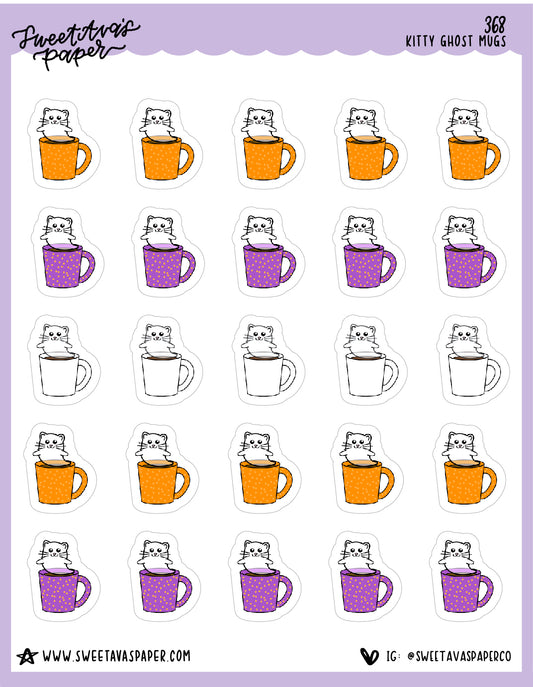 ICON SIZE - Ghost Mug Planner Stickers - Snowball The Cat - [368]