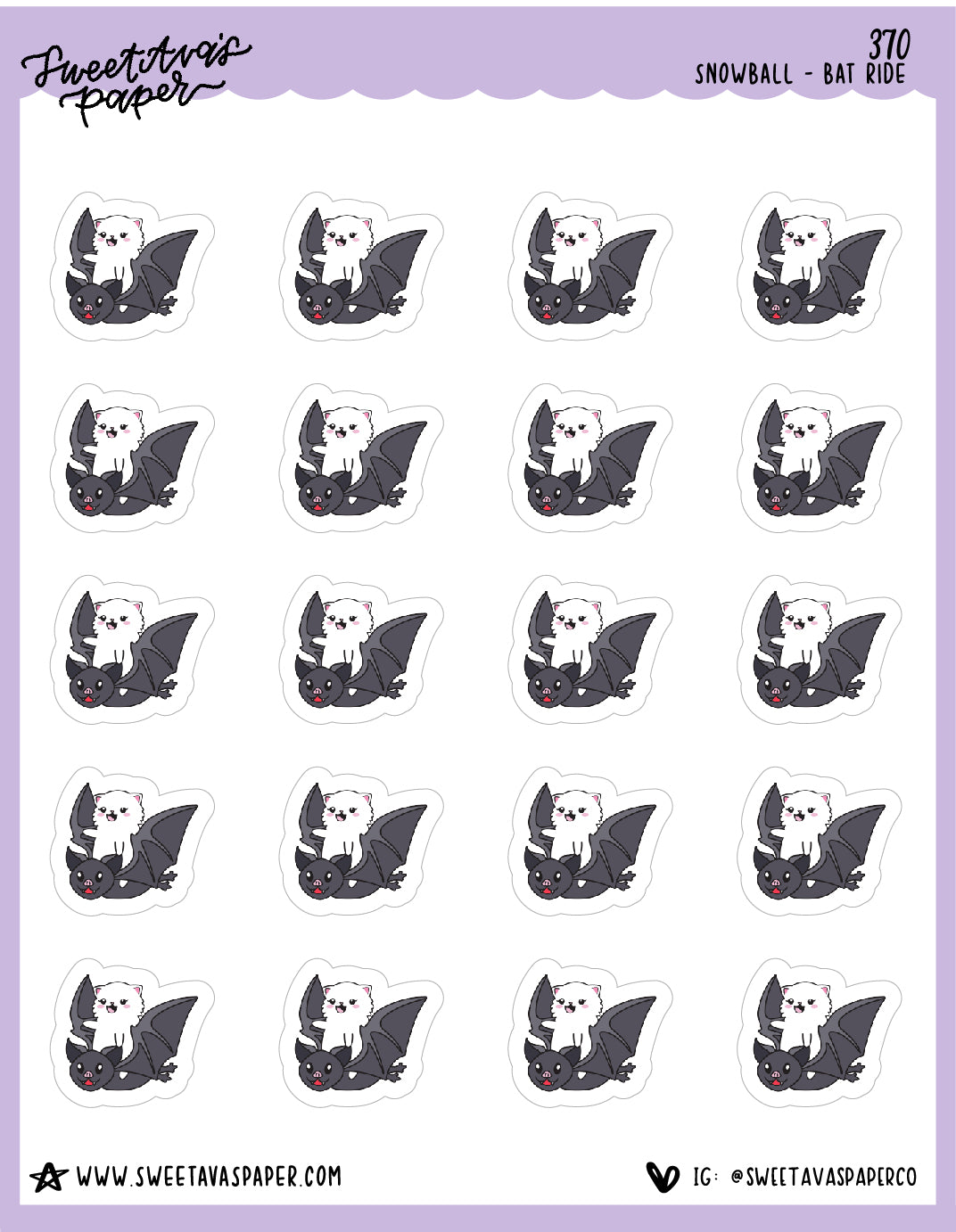 Bat Ride Planner Stickers - Snowball The Cat [370]