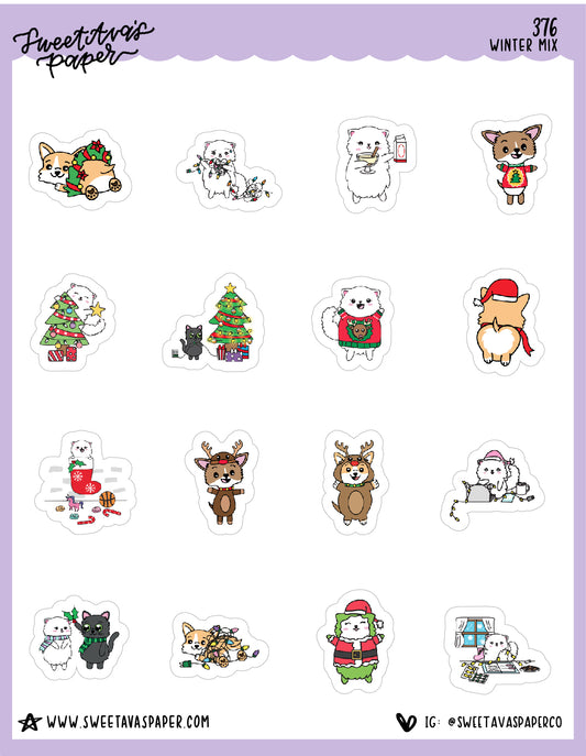 ICON SIZE - Holiday Mix Planner Stickers - Snowball The Cat [376]