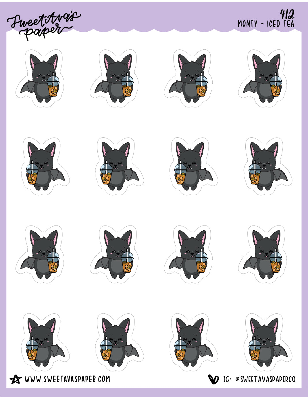 ICON SIZE - Iced Tea Planner Stickers - Monty The Bat - [412]