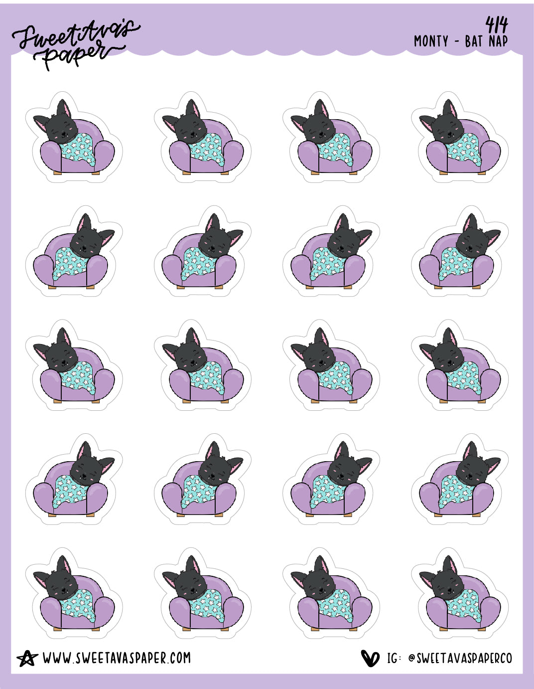 ICON SIZE - Nap On The Couch Planner Stickers - Monty The Bat - [414]