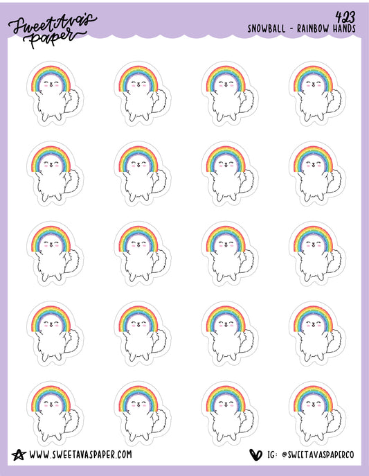 ICON SIZE - Rainbow Hands Planner Stickers - Snowball The Cat - [423]