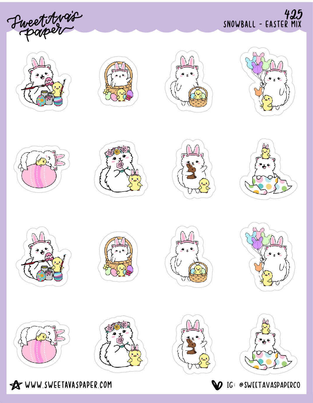 ICON SIZE - Easter Mix Planner Stickers - Snowball The Cat - [425]