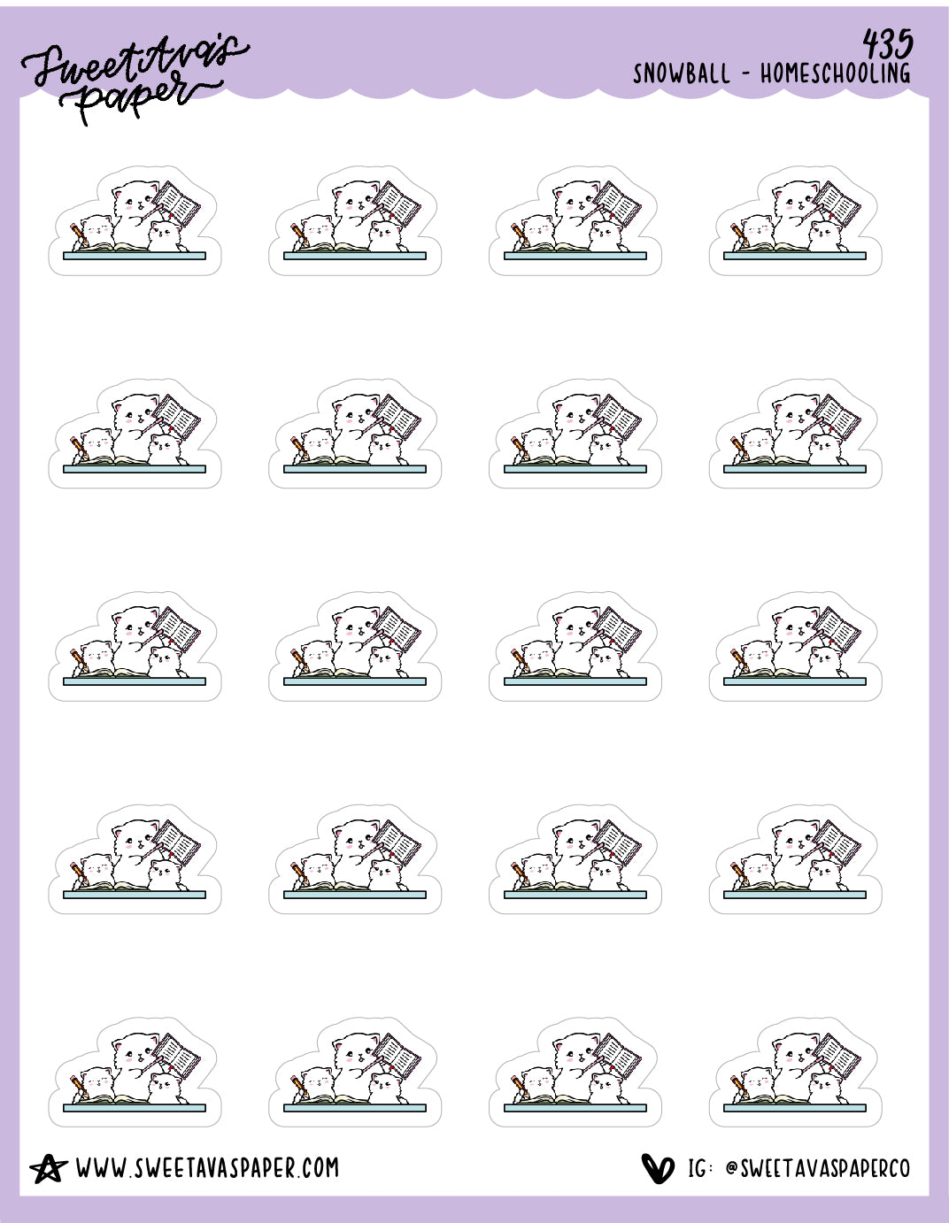 Home School Planner Stickers - Snowball The Cat - [435]