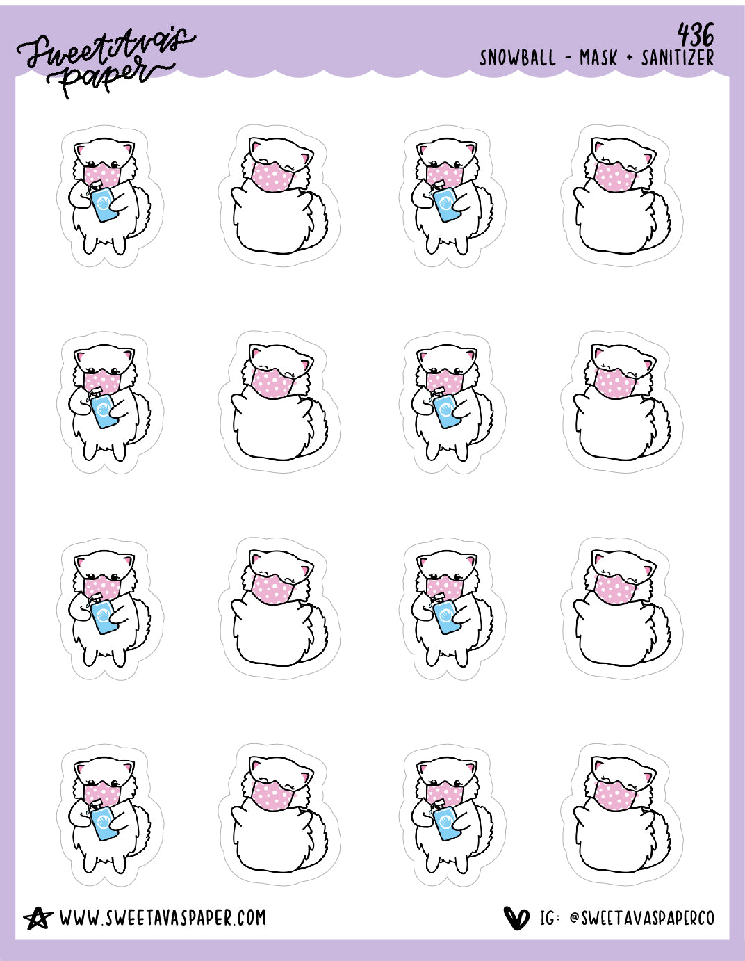 Face Mask and Sanitizer Planner Stickers - Snowball The Cat - [436]