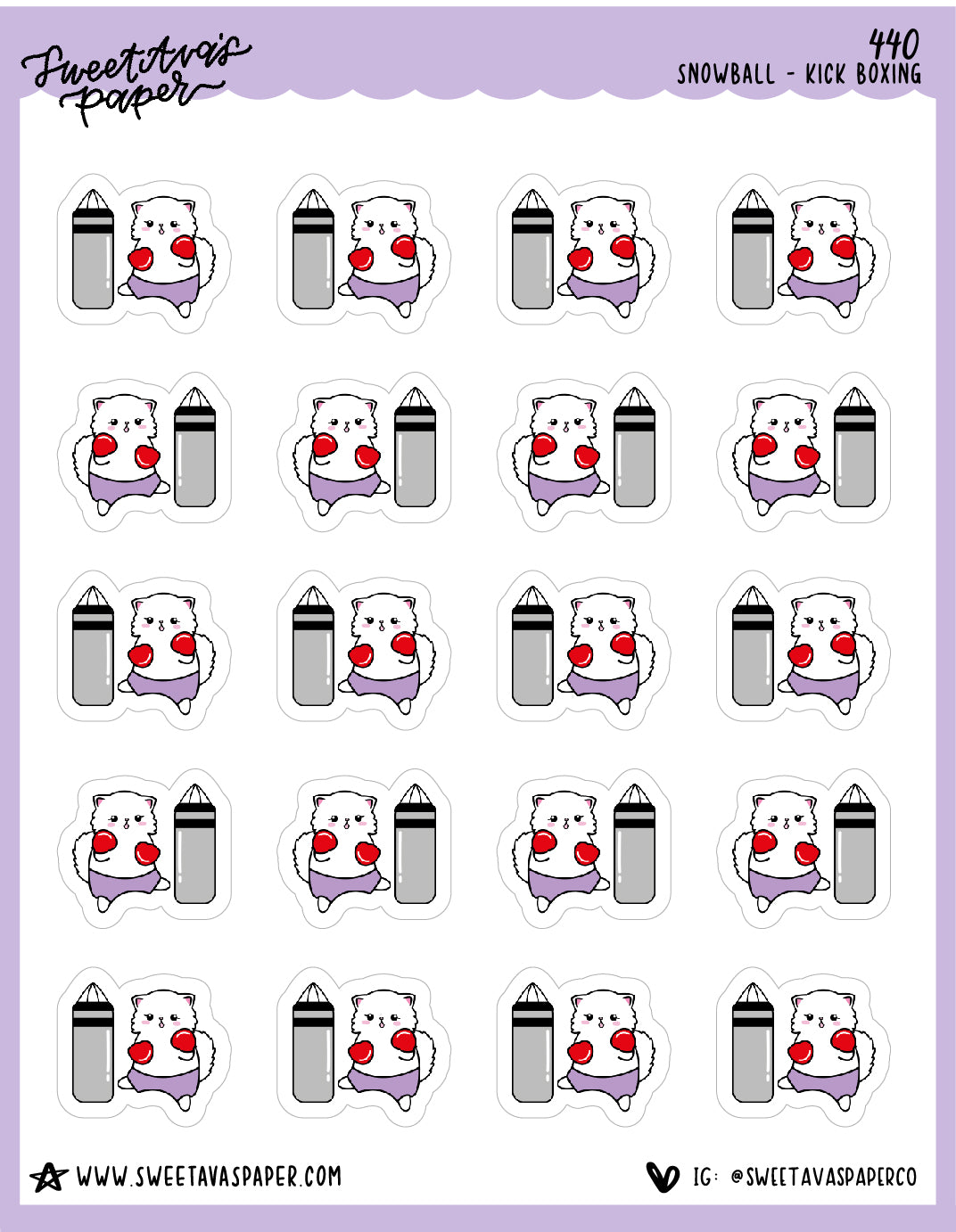 ICON SIZE - Kickboxing Planner Stickers - Snowball The Cat - [440]