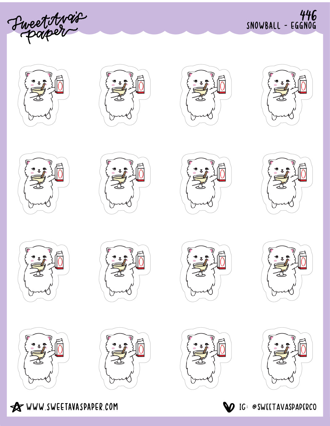 Eggnog Planner Stickers - Snowball The Cat - [446]