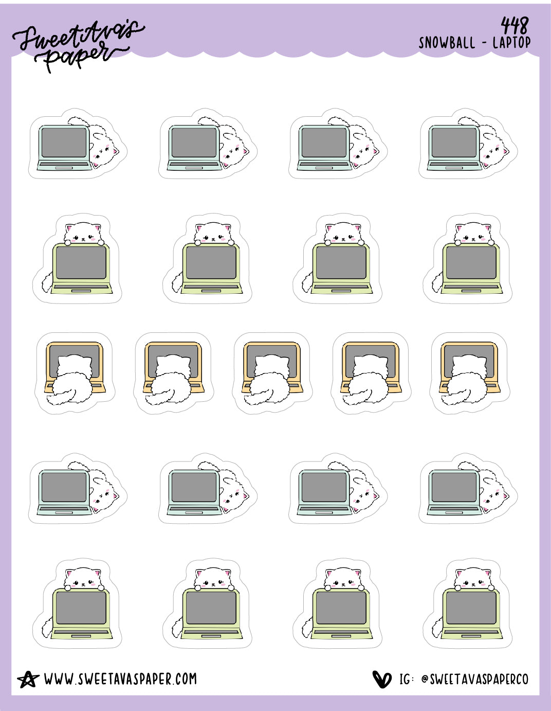 Laptop Planner Stickers - Snowball The Cat - [448]