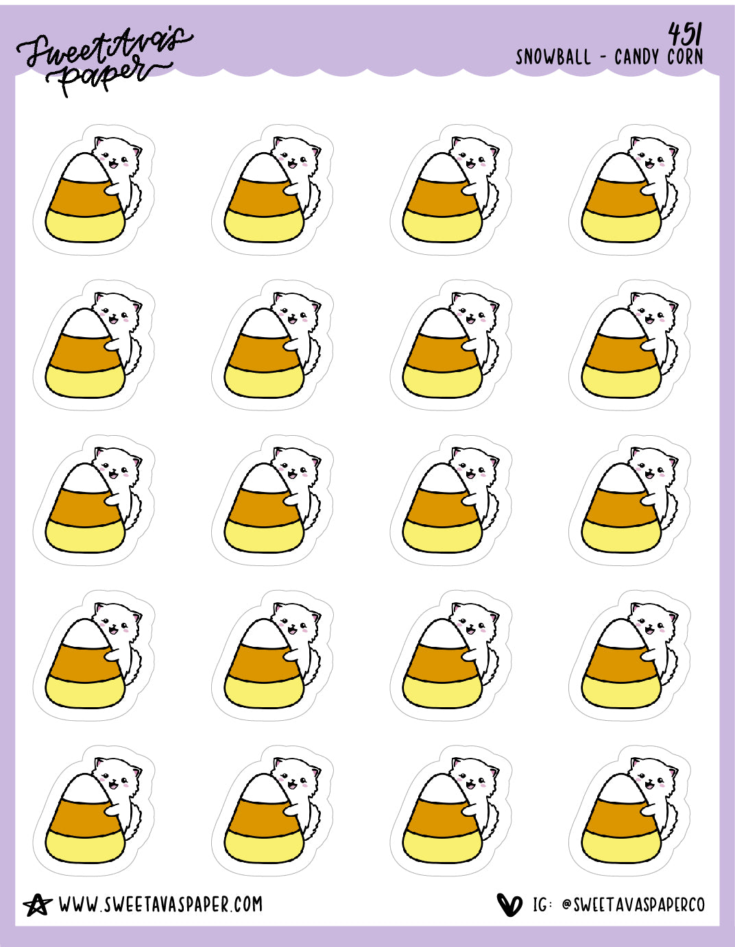 Candy Corn Planner Stickers - Snowball The Cat - [451]