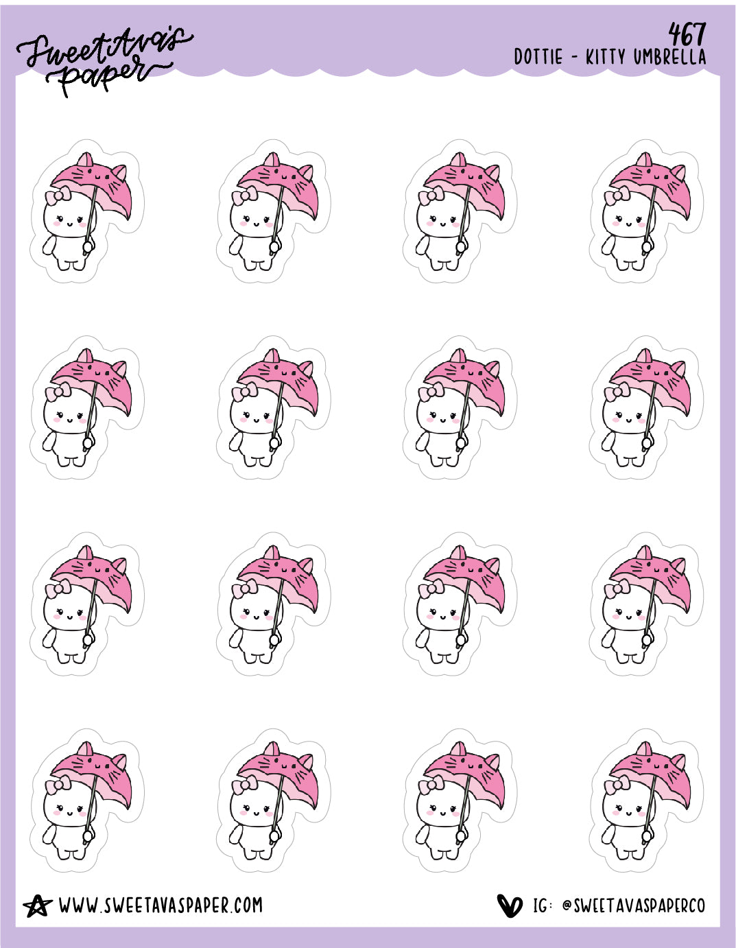 Kitty Umbrella Planner Stickers - Dottie The Sugar Bug - [467]