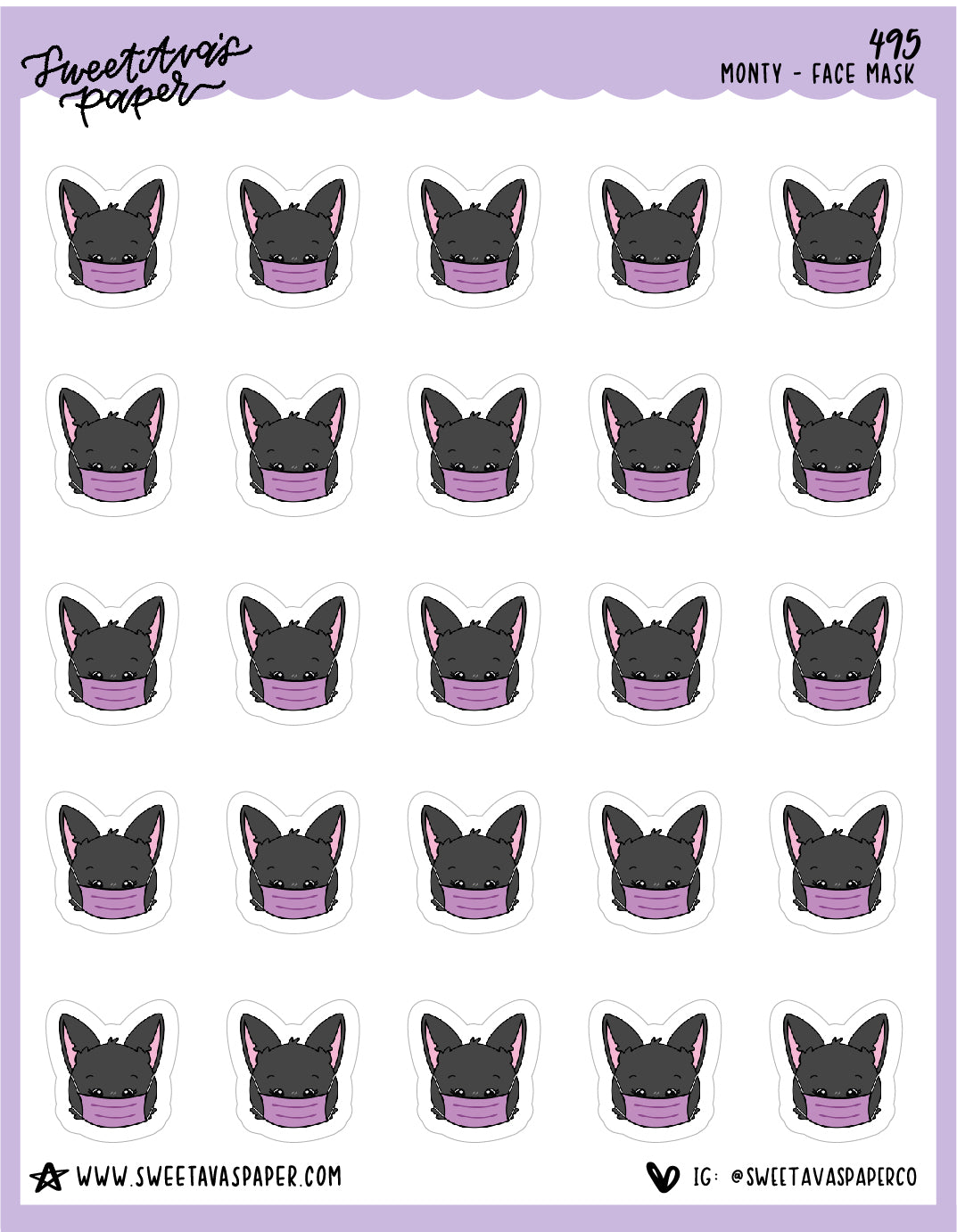 Face Mask Planner Stickers - Monty The Bat - [495]
