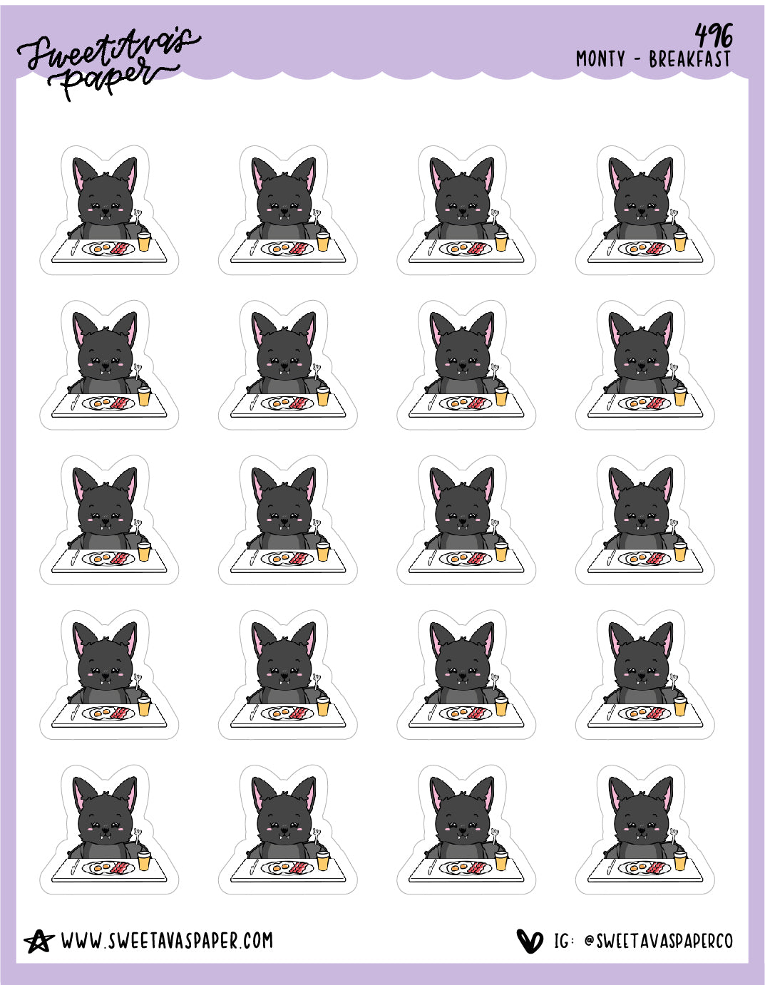 Breakfast Planner Stickers - Monty The Bat - [496]