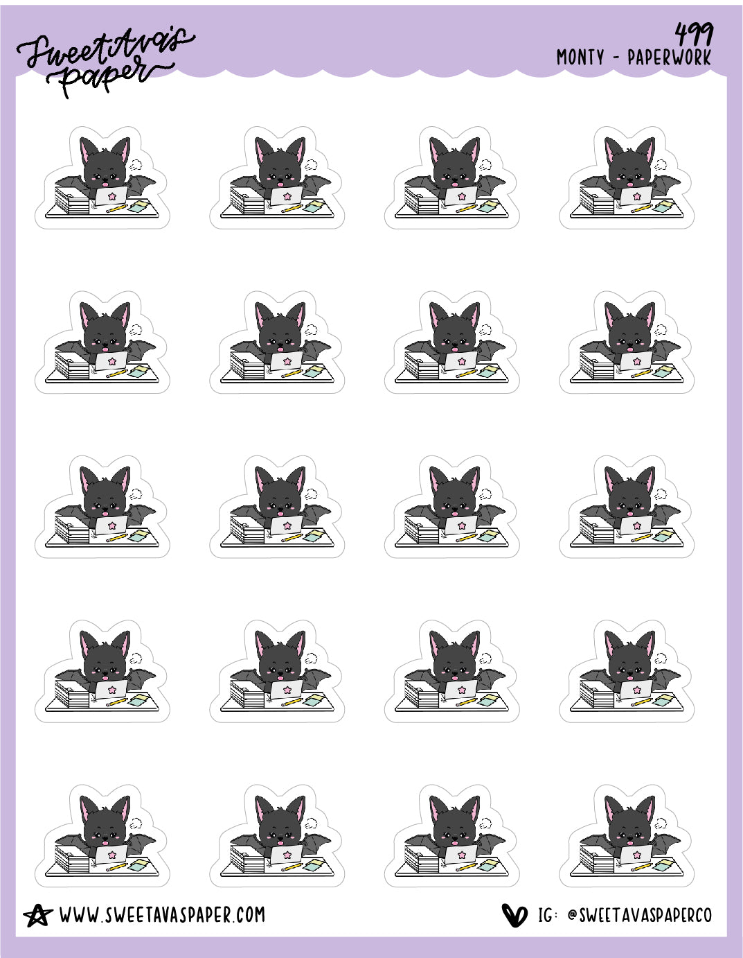 Lots Of Work / Study Planner Stickers - Monty The Bat - [499]
