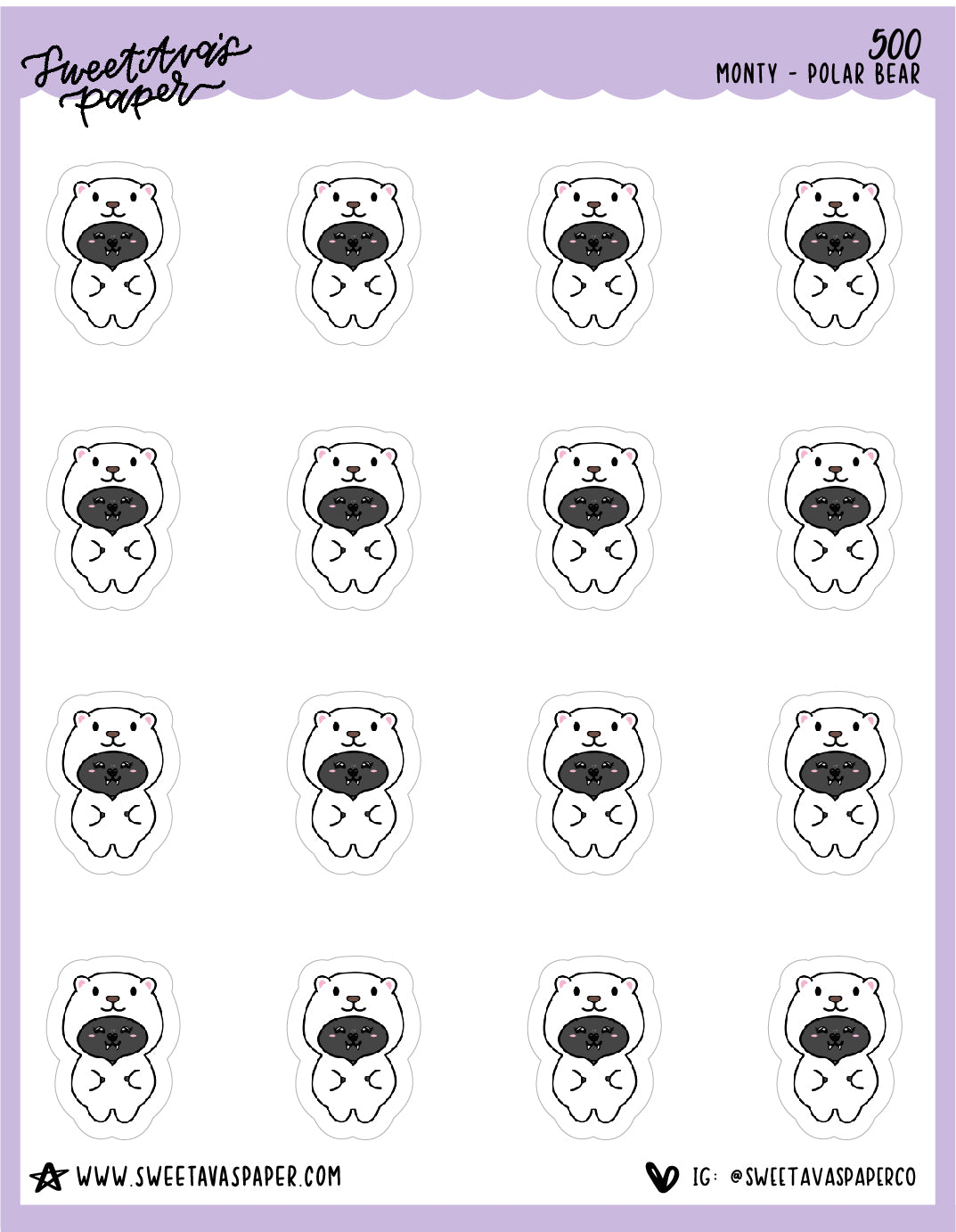 Polar Bear Planner Stickers - Monty The Bat - [500]
