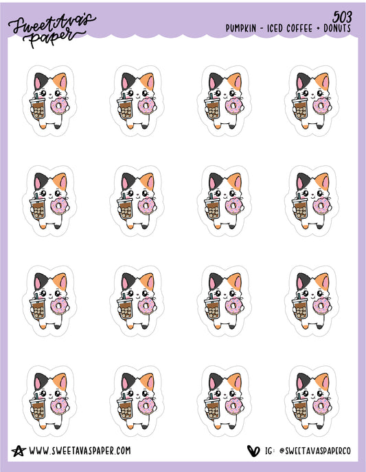 Iced Coffee and Donuts Planner Stickers - Pumpkin The Cat - [503]