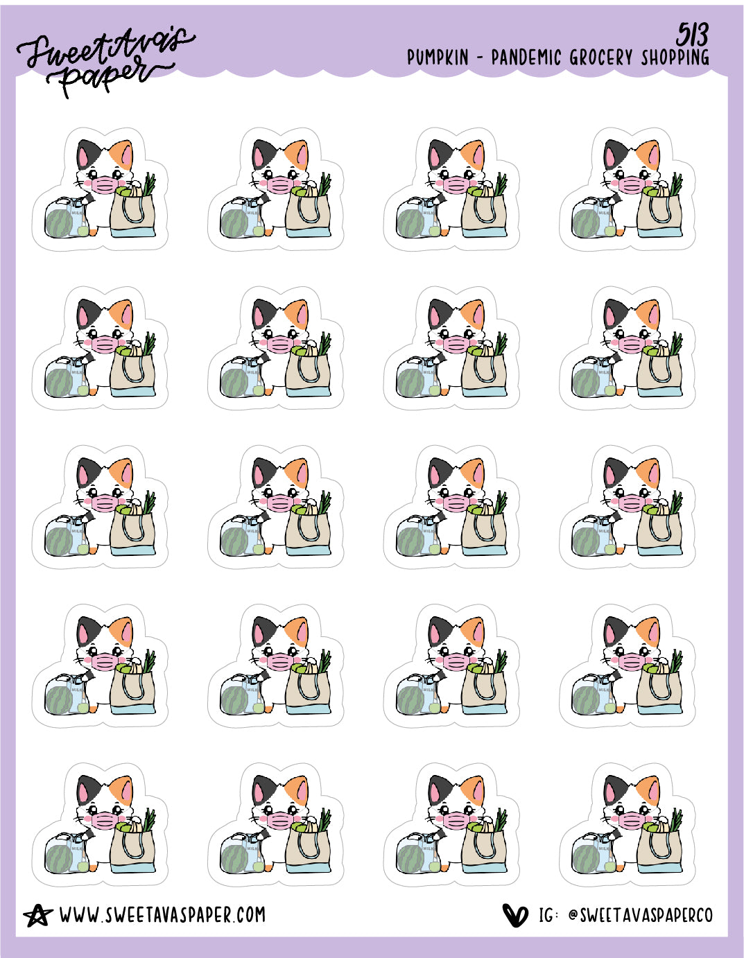 Grocery Shopping Planner Stickers - Pumpkin The Cat - [513]