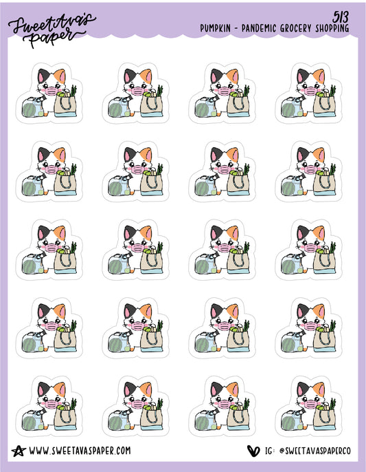 Grocery Shopping Planner Stickers - Pumpkin The Cat - [513]