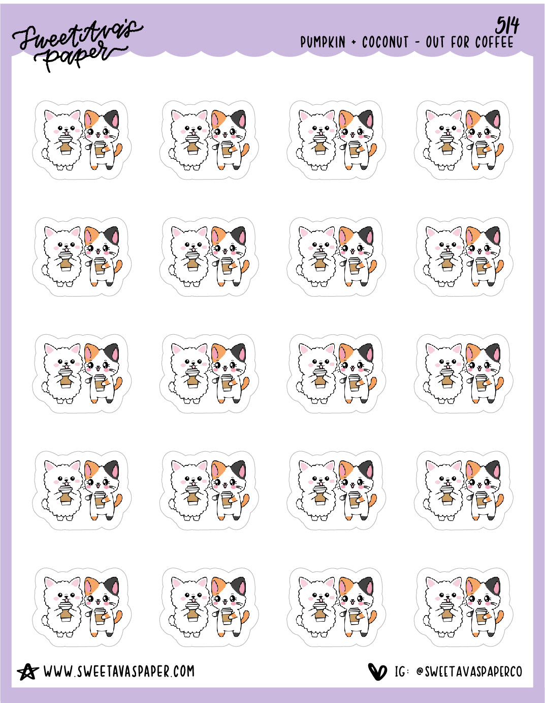 Coffee With Coconut Planner Stickers - Pumpkin The Cat - [514]