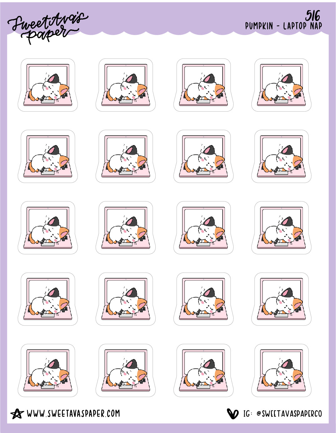 Cat Nap on Laptop Planner Stickers - Pumpkin The Cat - [516]