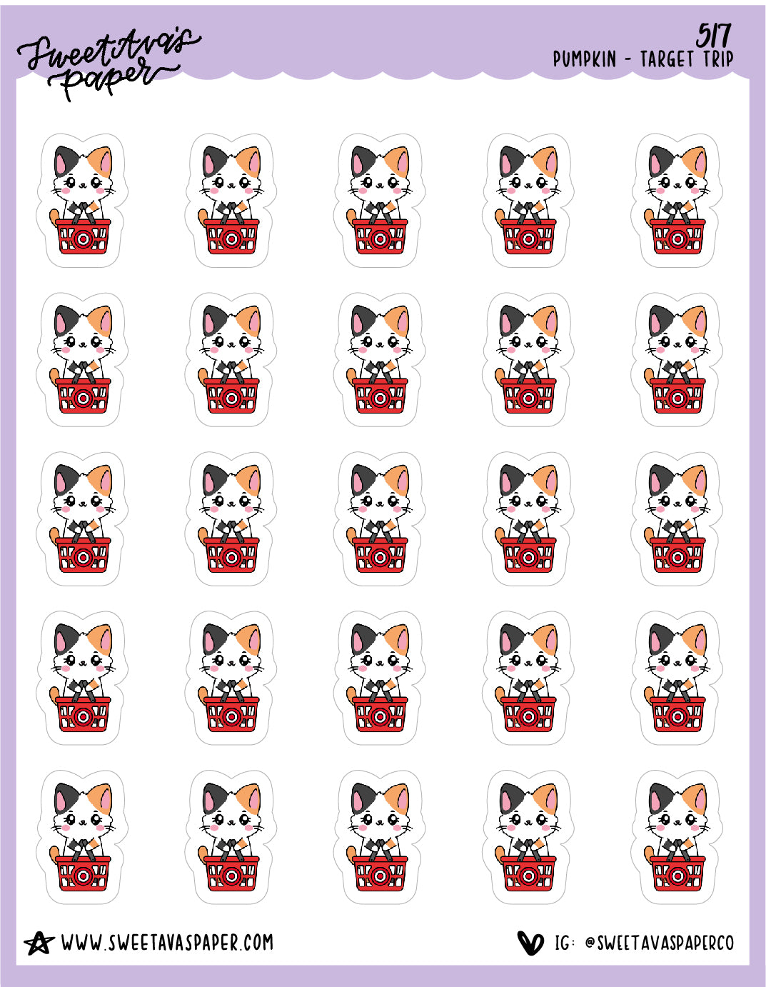 ICON SIZE - Red Basket Shopping Planner Stickers - Pumpkin The Cat - [517]