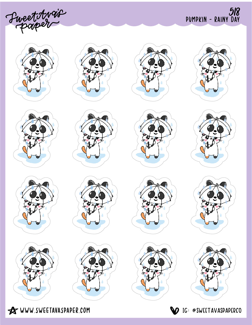 Panda Umbrella Planner Stickers - Pumpkin The Cat - [518]
