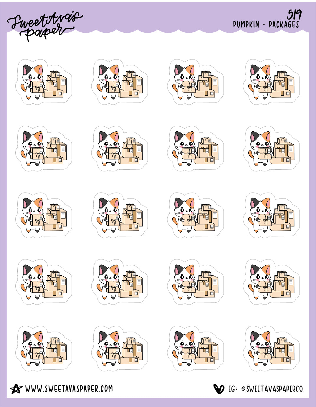 Package Delivery Planner Stickers - Pumpkin The Cat - [519]