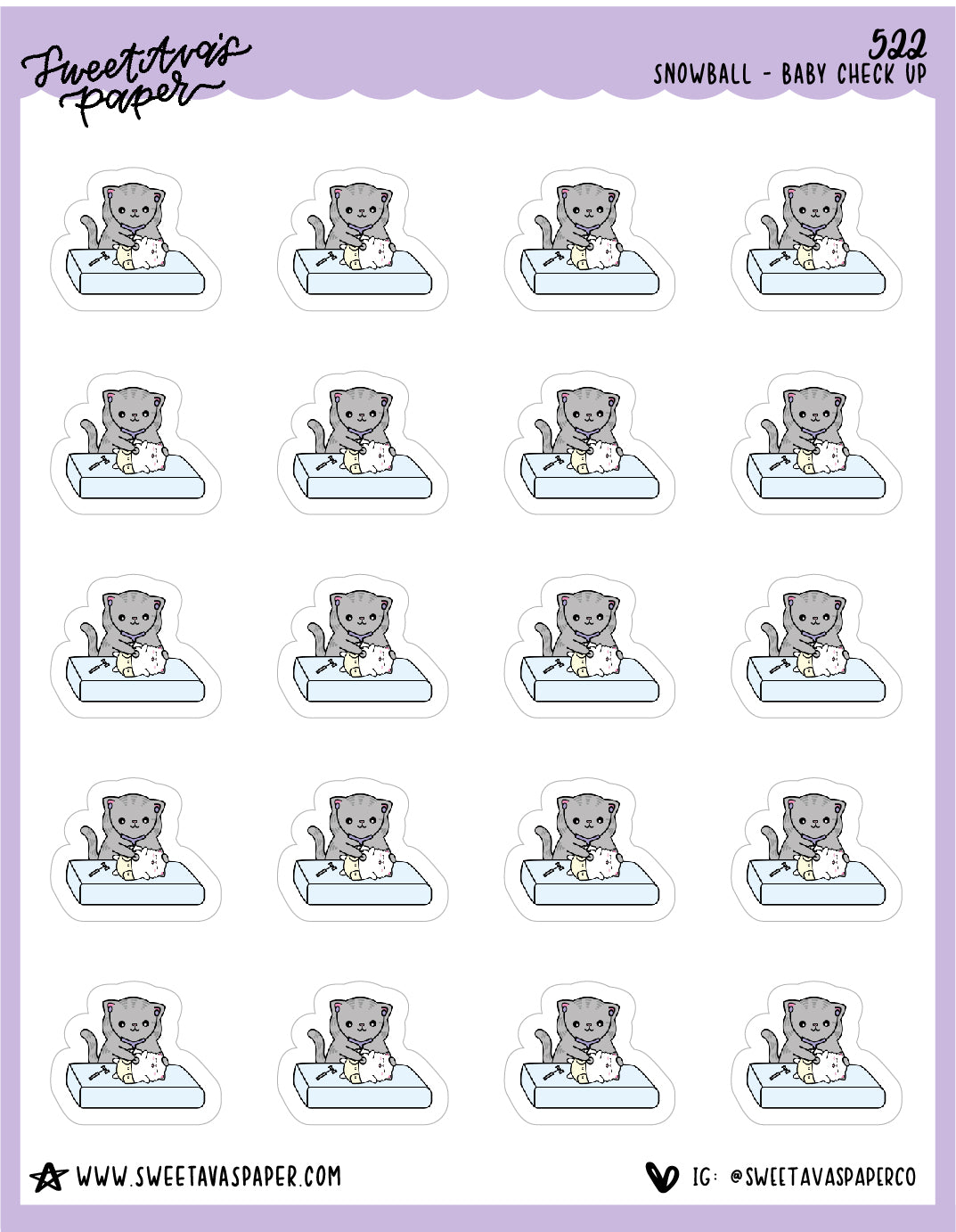 Baby Doctor Appointment Planner Stickers - Snowball The Cat - [522]