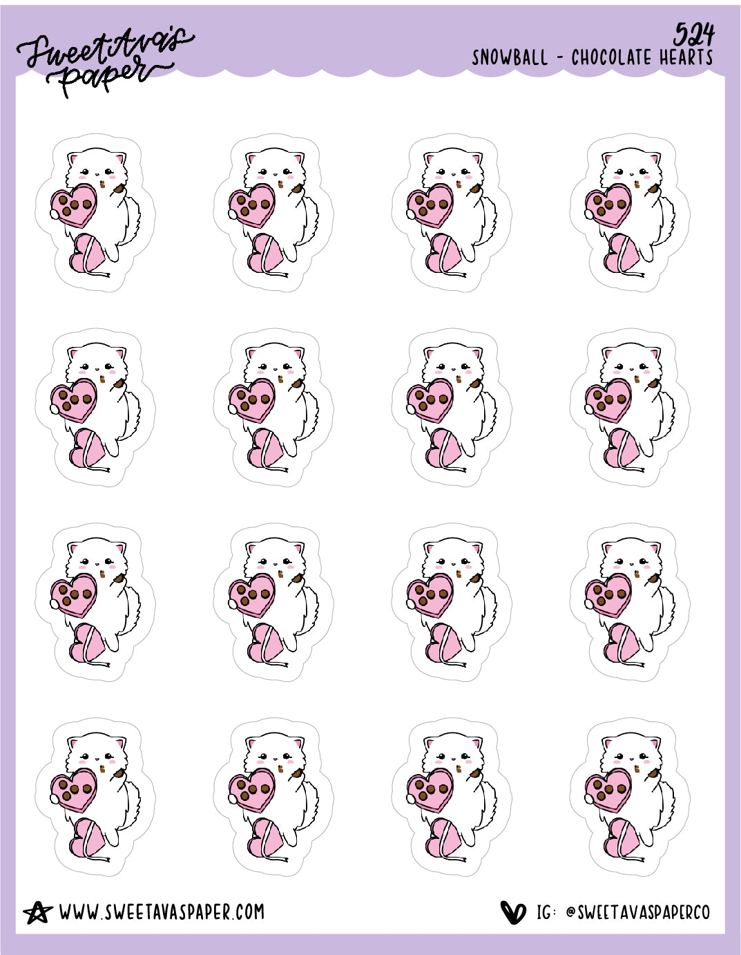 Box of Chocolates Planner Stickers - Snowball The Cat - [524]