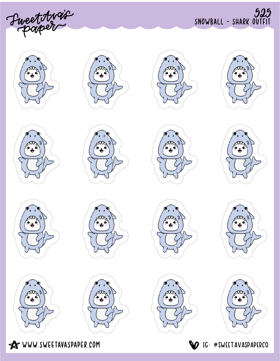 Shark Suit Planner Stickers - Snowball The Cat - [525]