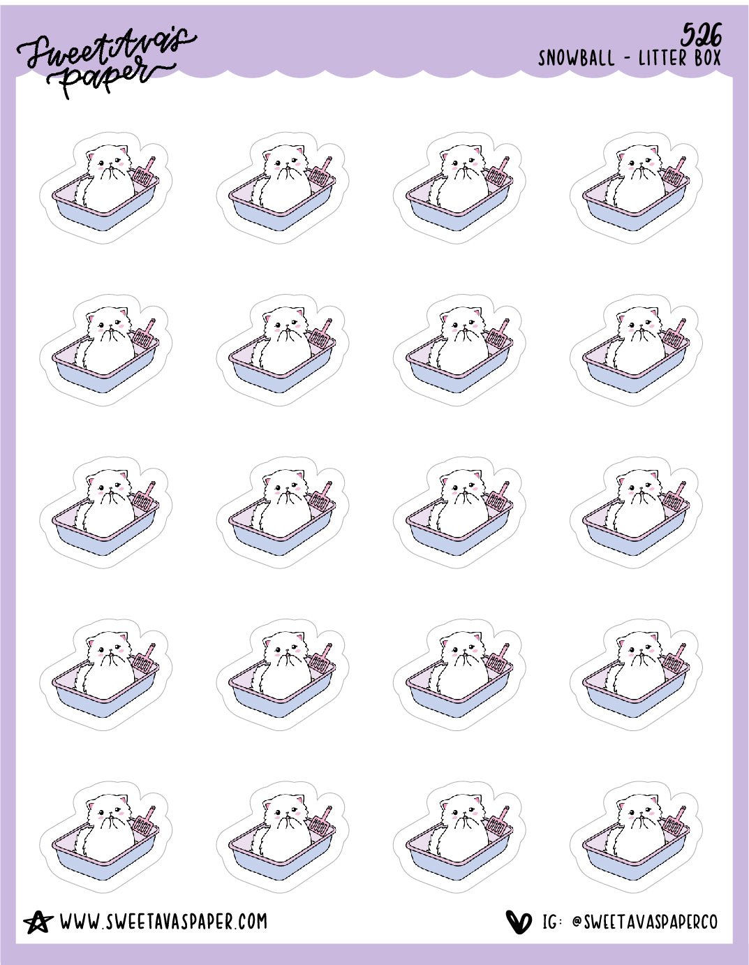 Litter Box Planner Stickers - Snowball The Cat - [526]
