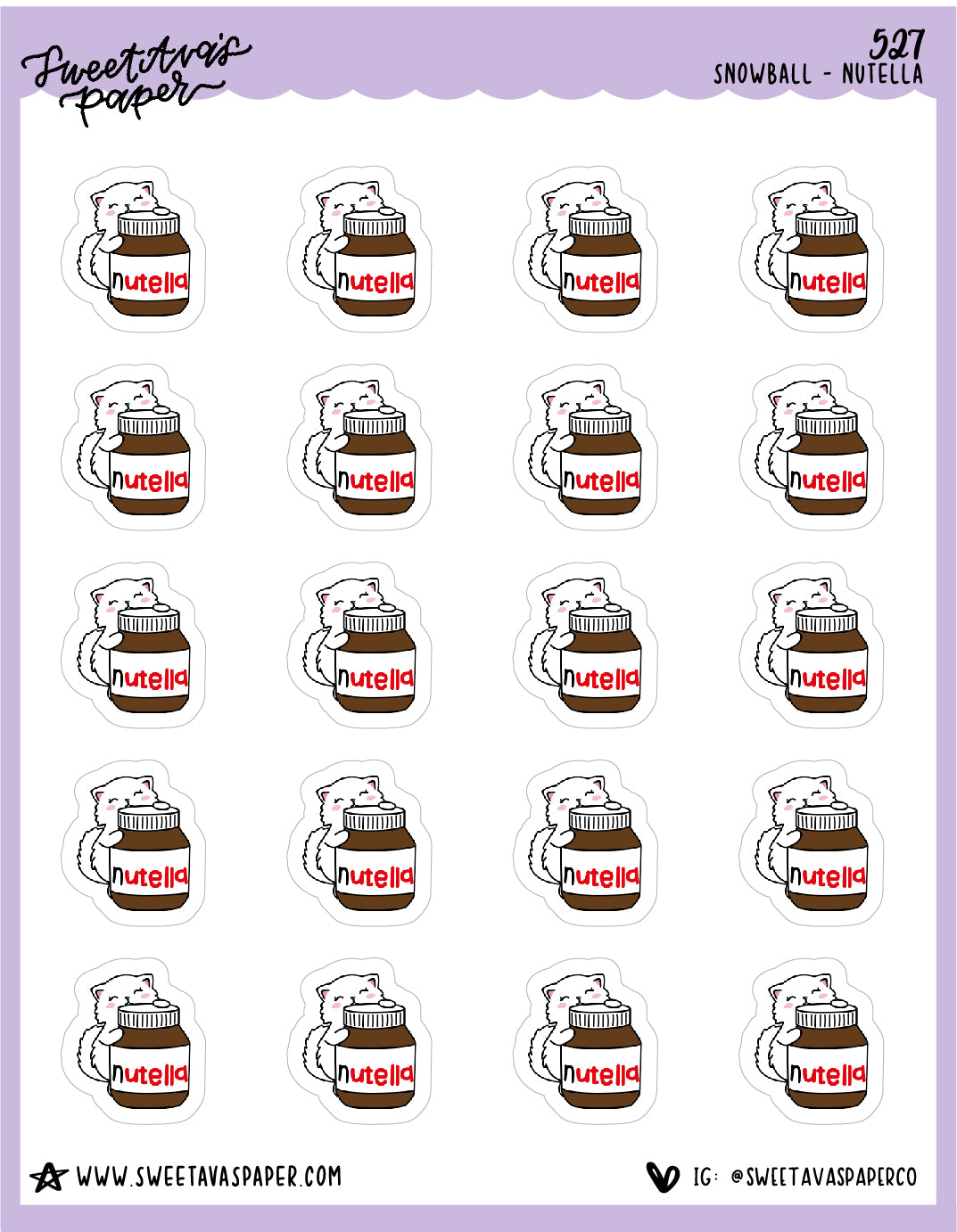 Chocolate Hazelnut Spread Planner Stickers - Snowball The Cat - [527 ...