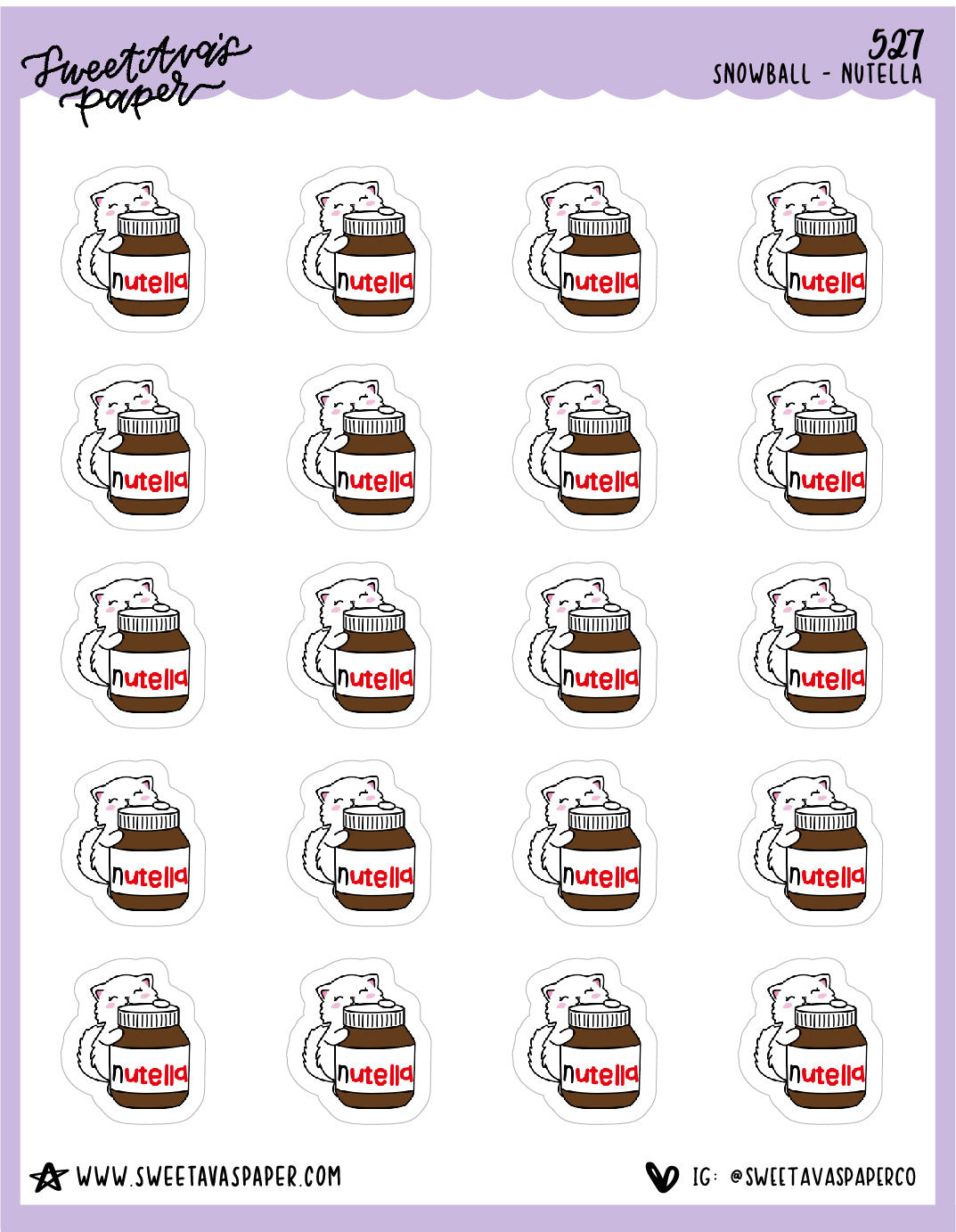 Chocolate Hazelnut Spread Planner Stickers - Snowball The Cat - [527]
