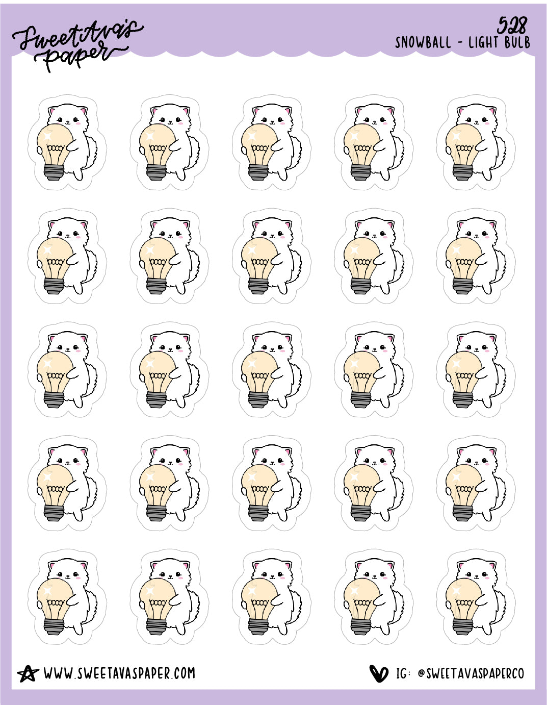 Light Bulb Planner Stickers - Snowball The Cat - [528]