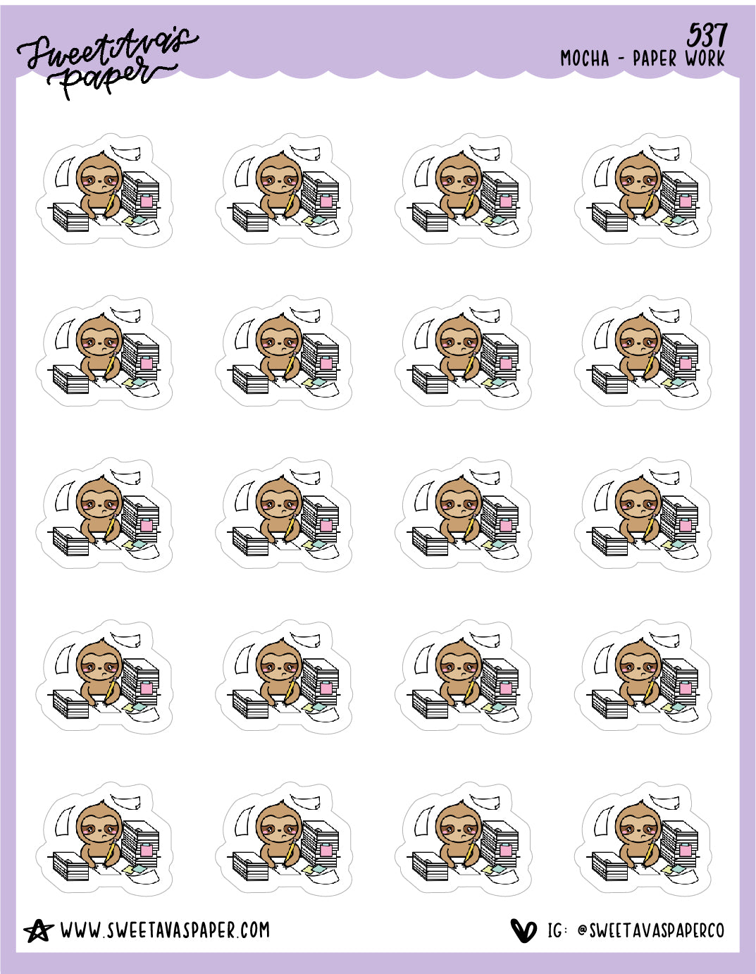 Paperwork Planner Stickers - Mocha The Sloth [537]