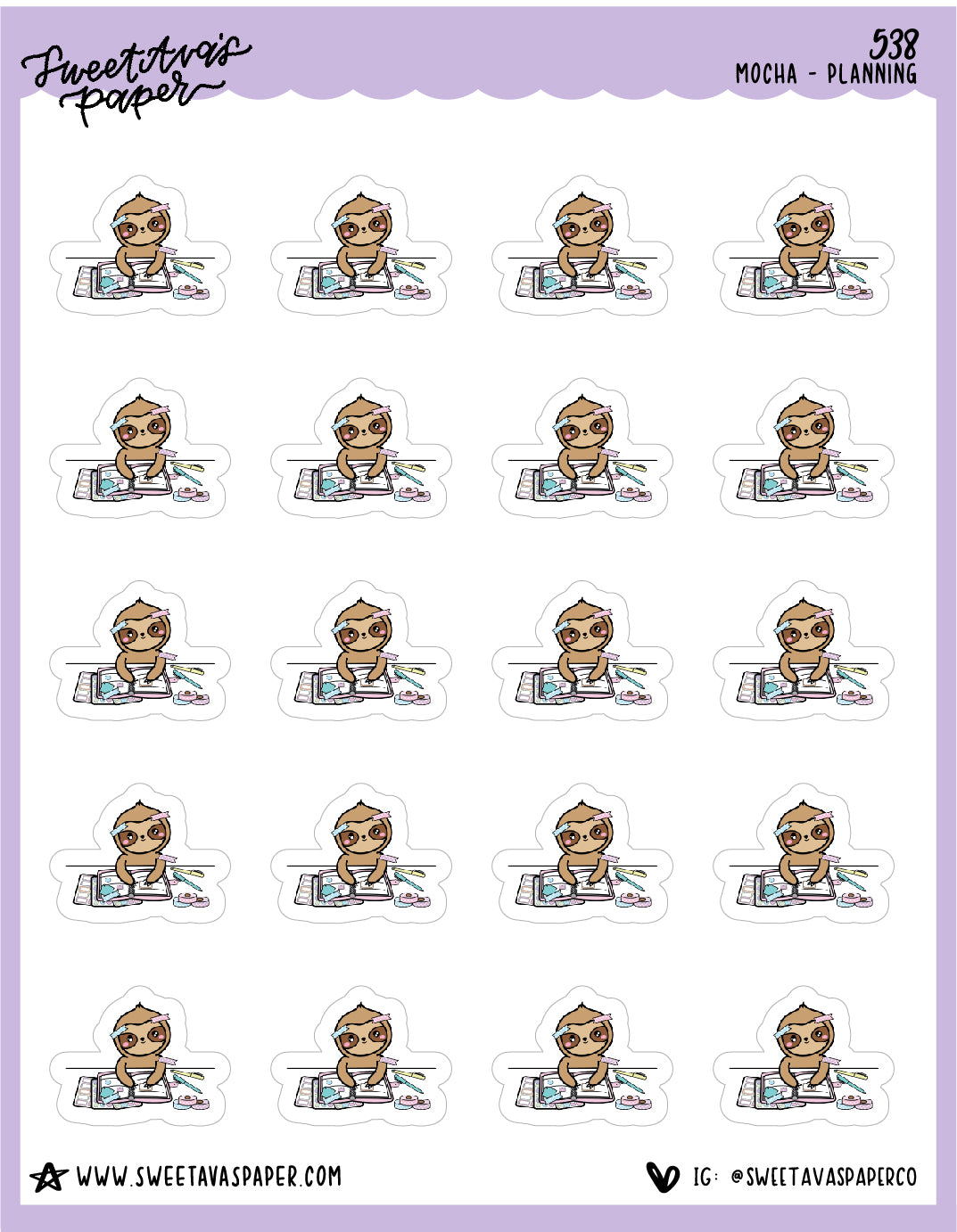Planning With Stickers Planner Stickers - Mocha The Sloth [538]