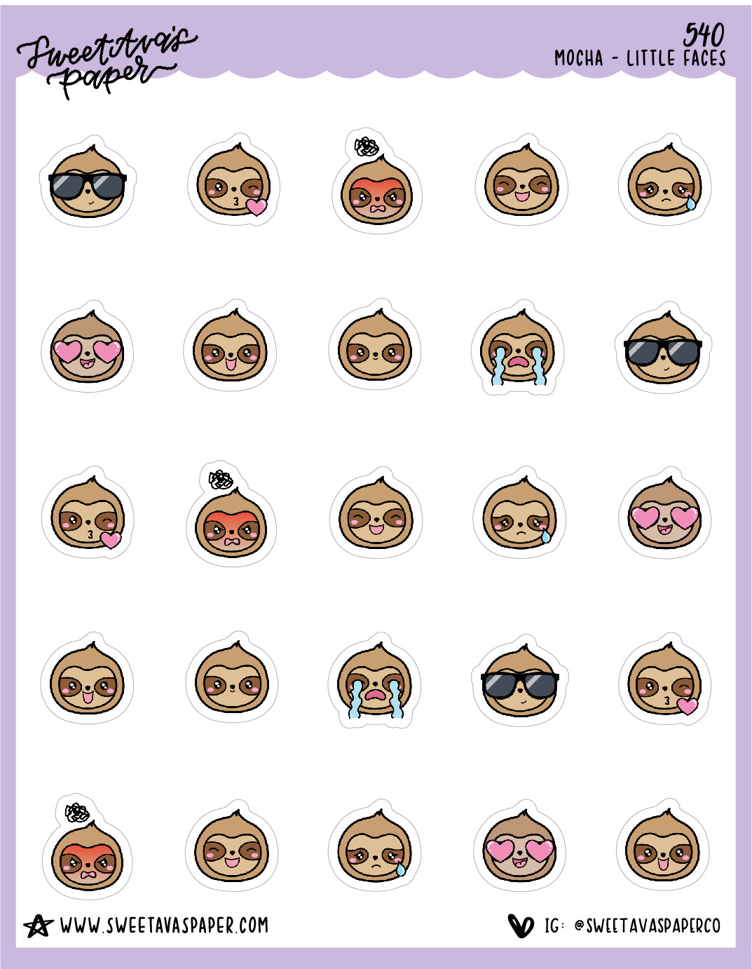 Cute Faces Planner Stickers - Mocha The Sloth [540]