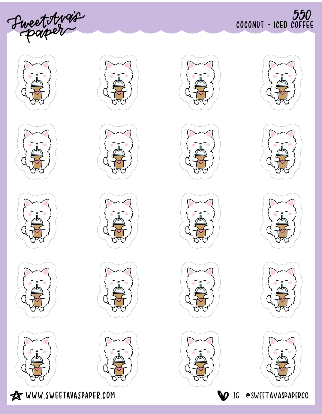 Iced Coffee Planner Stickers - Coconut the Puppy [550]