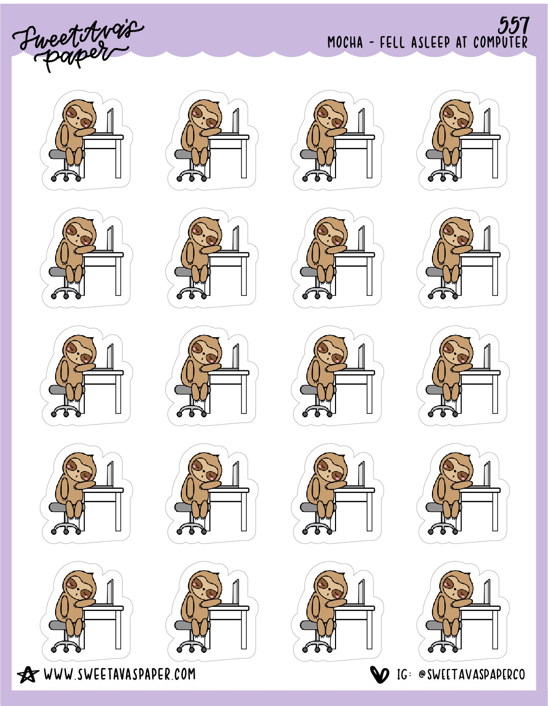 Fell Asleep On Computer Planner Stickers - Mocha The Sloth [557]