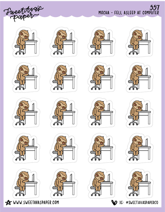 Fell Asleep On Computer Planner Stickers - Mocha The Sloth [557]