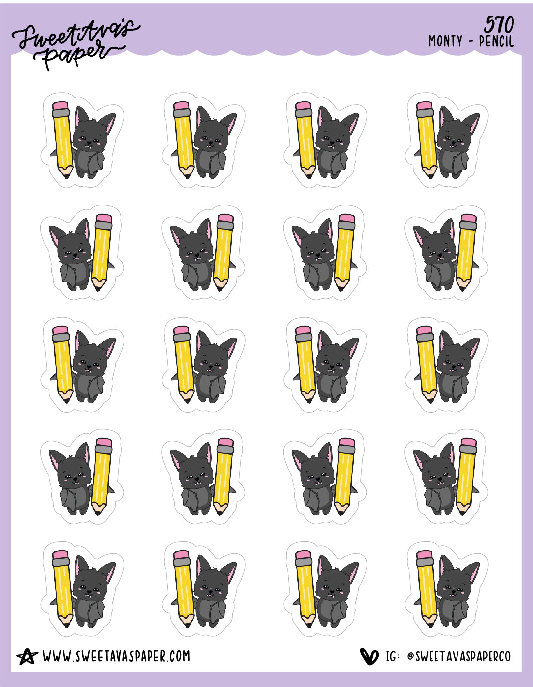 Pencil Planner Stickers - Monty The Bat - [570]