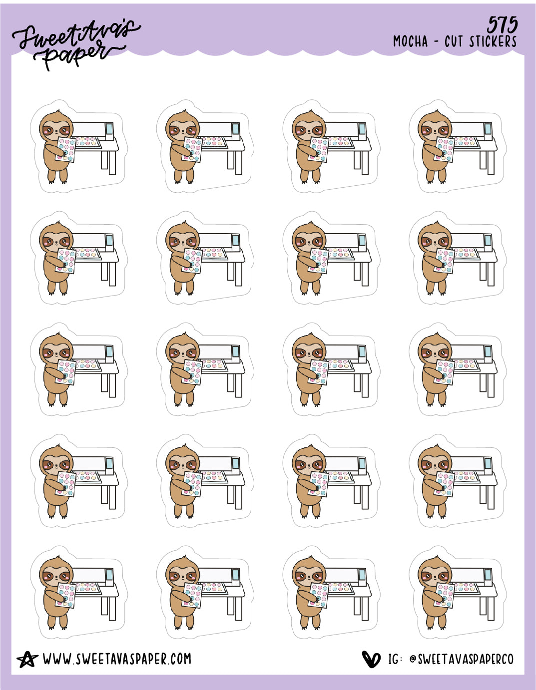 Cut Stickers Planner Stickers - Mocha The Sloth [575]