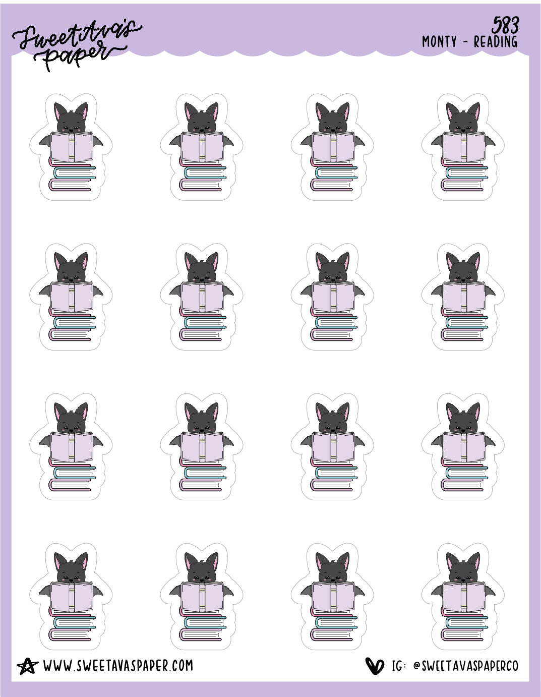 Reading a Book Planner Stickers - Monty The Bat - [583]