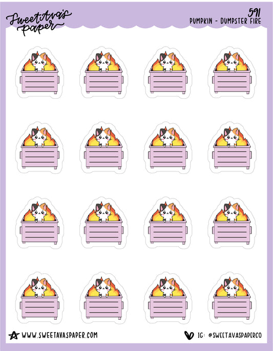 Dumpster Fire Planner Stickers - Pumpkin The Cat - [591]