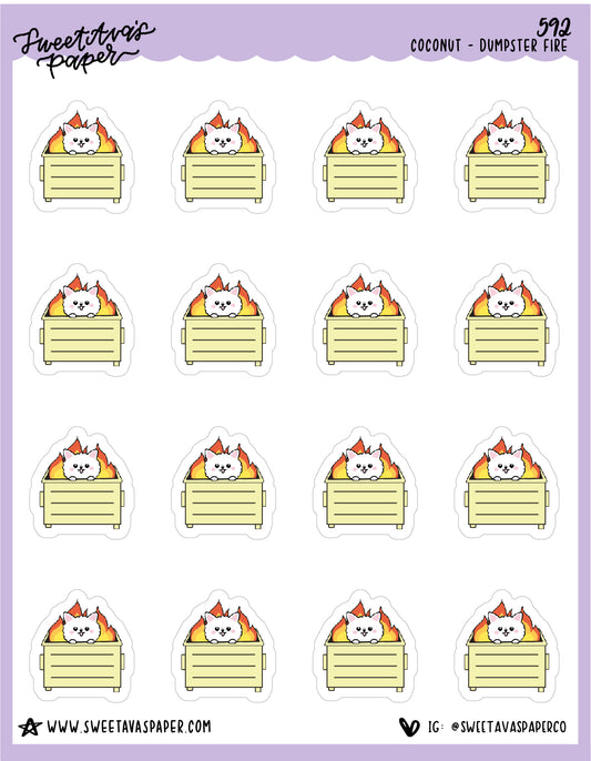 Dumpster Fire Planner Stickers - Coconut the Puppy [592]